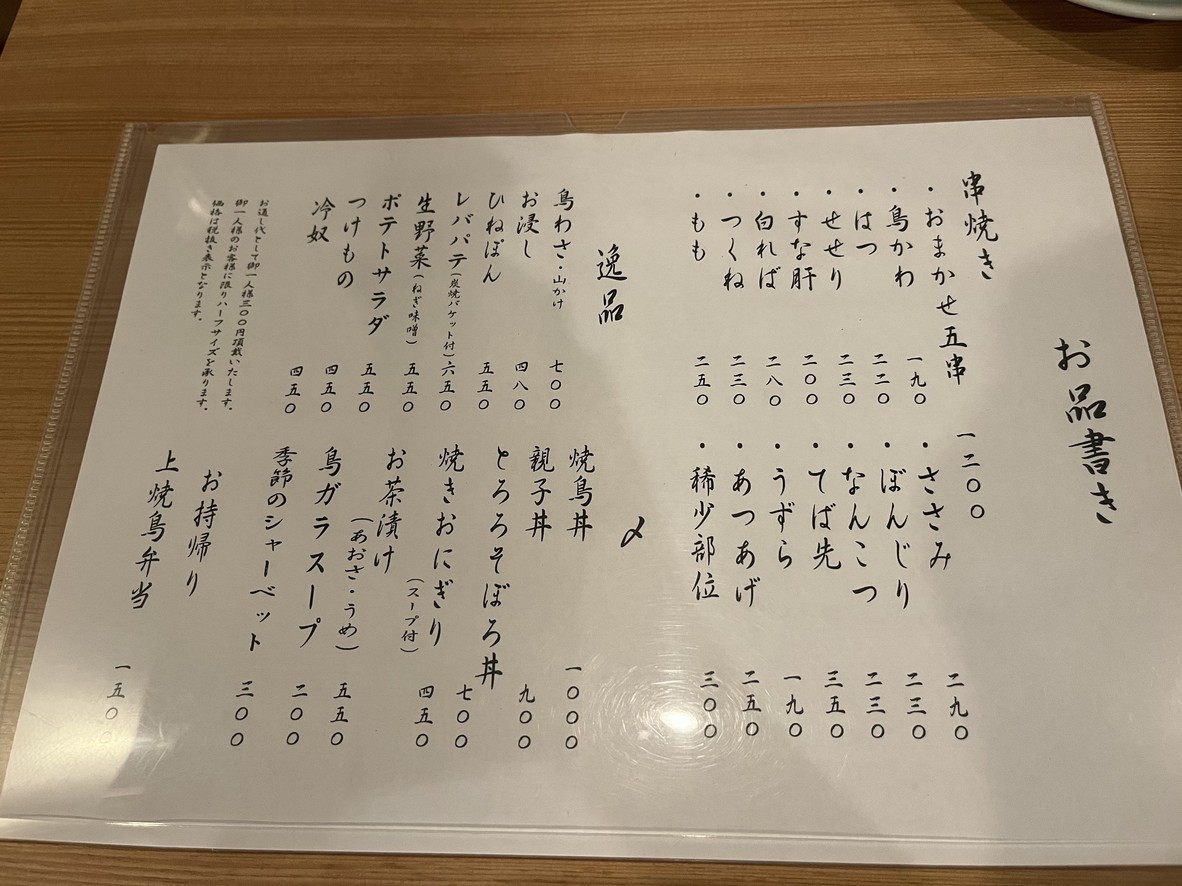 Yakitori Kado Kei menu 1