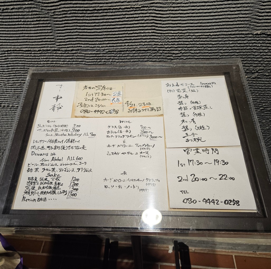 Sushi Nakashizu menu 1