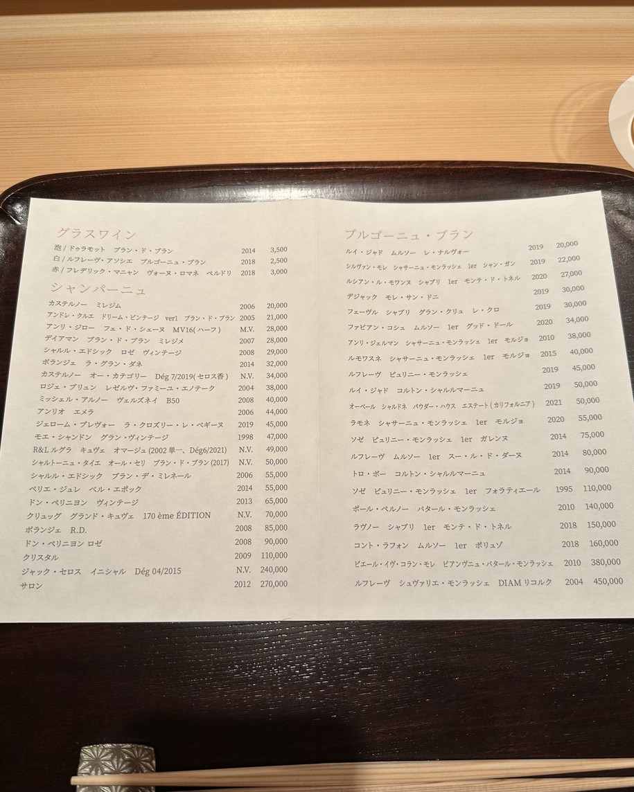 Kappo Muroi menu 1