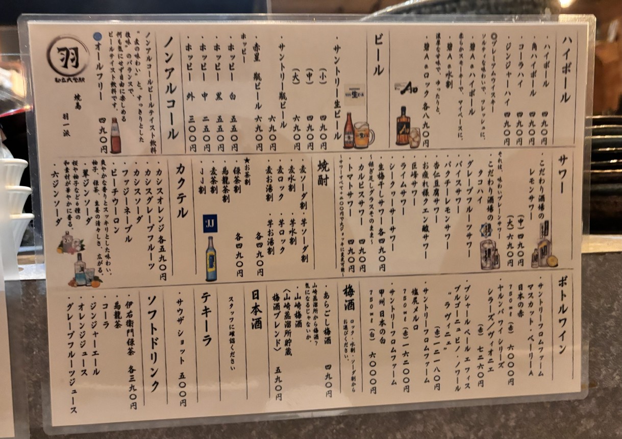 Yakitori Hane Ippai Toritsu-Daigaku Station menu 2
