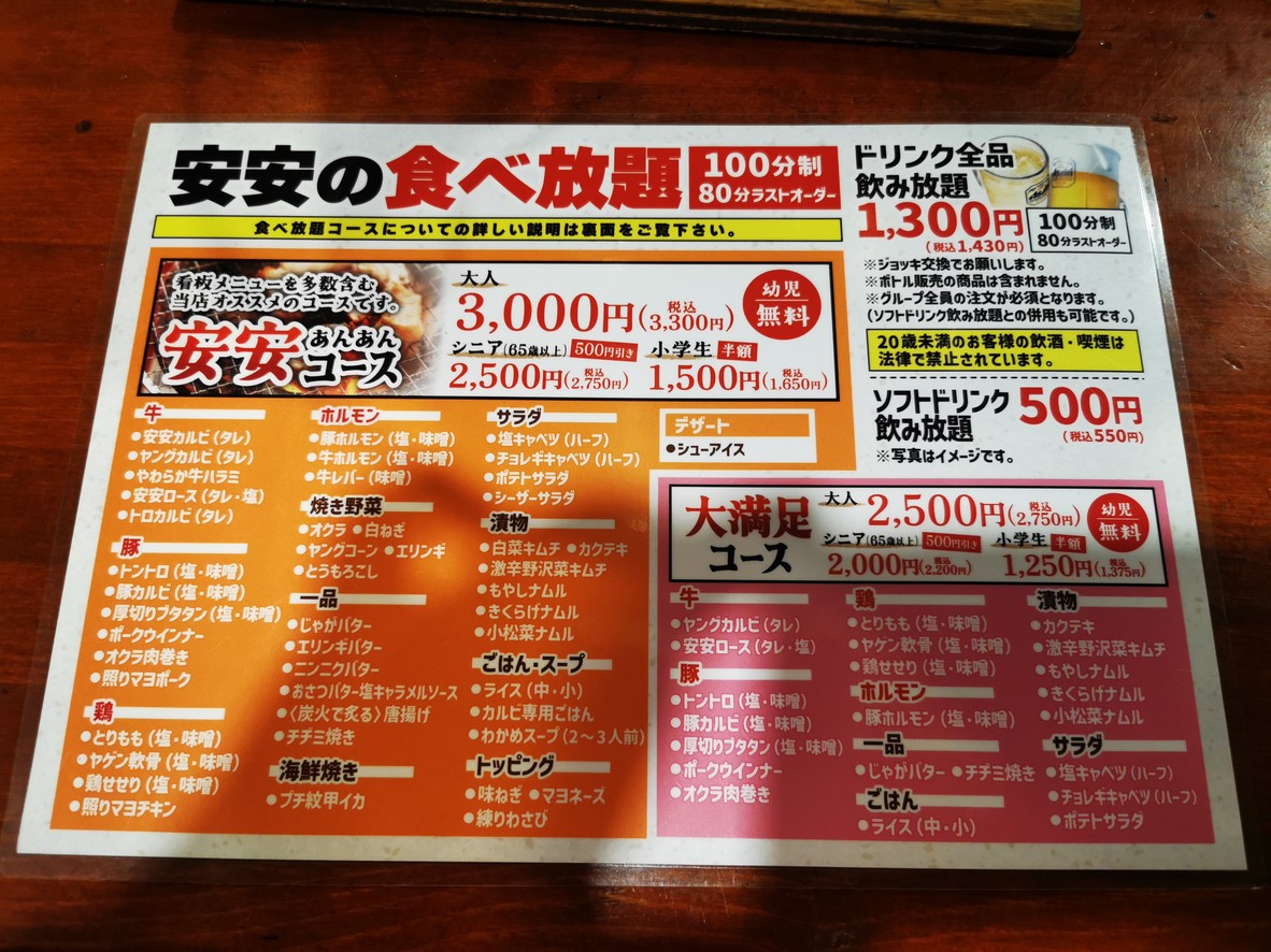 Yakiniku An-An (Barbacoa Japonesa) Sucursal Oimachi menu 1