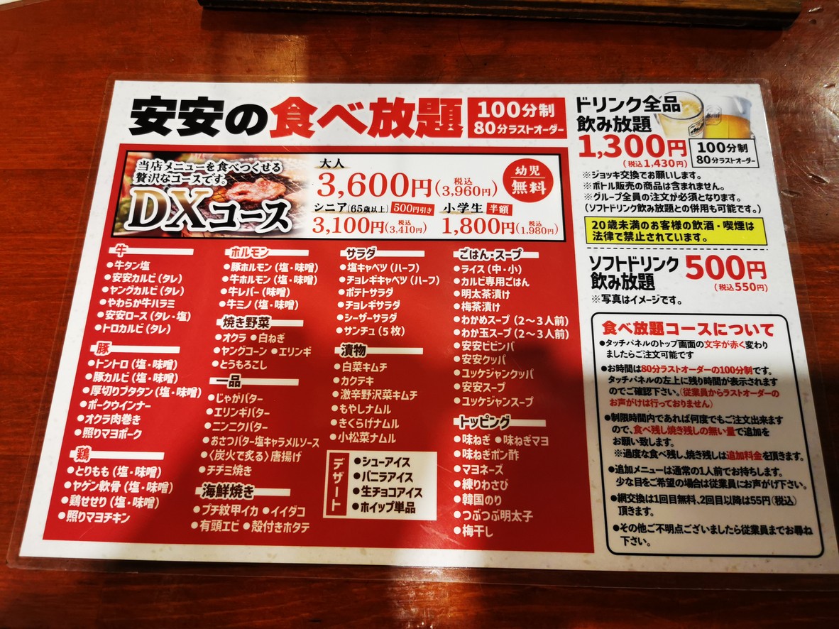 Yakiniku An-An (Barbacoa Japonesa) Sucursal Oimachi menu 2