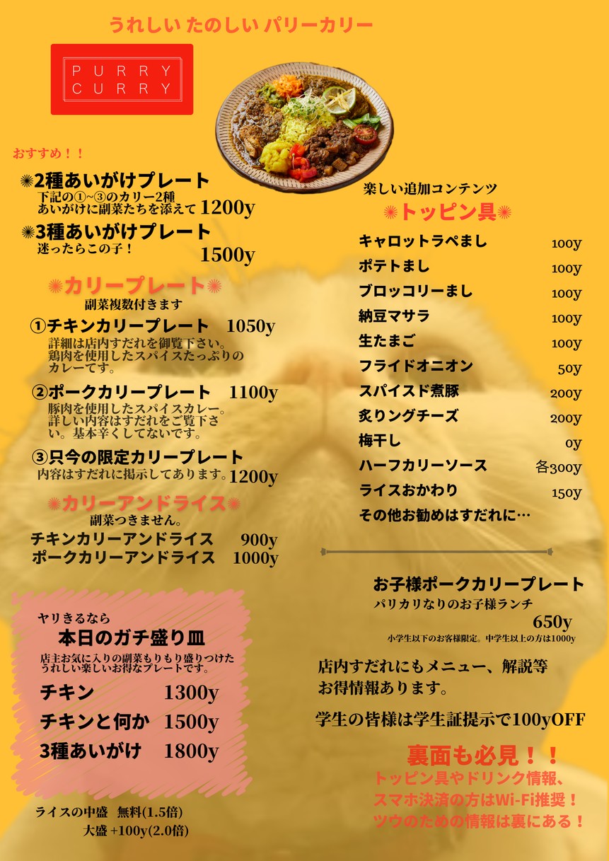 Curry Purry menu 1