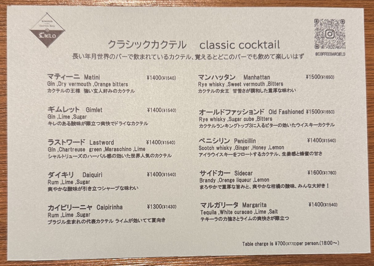 Coffee Bar Cielo menu 1
