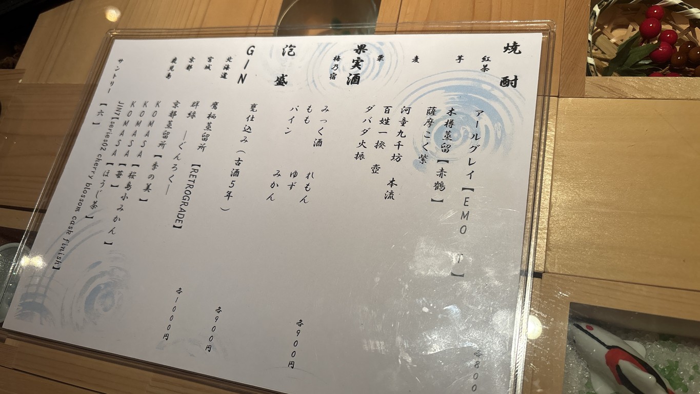 Washu BAR Tonari. menu 4