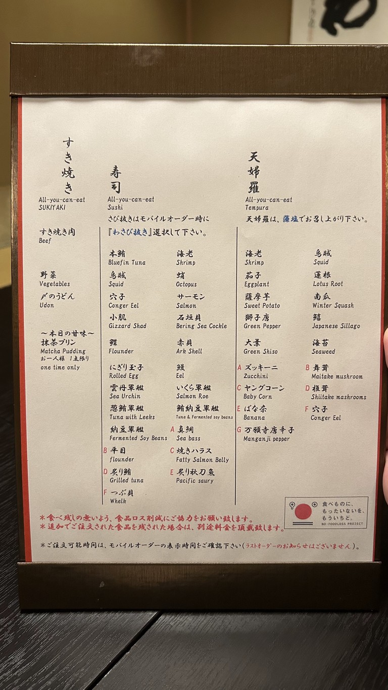 Shabu Shabu & Sushi Hassan Kioicho menu 1