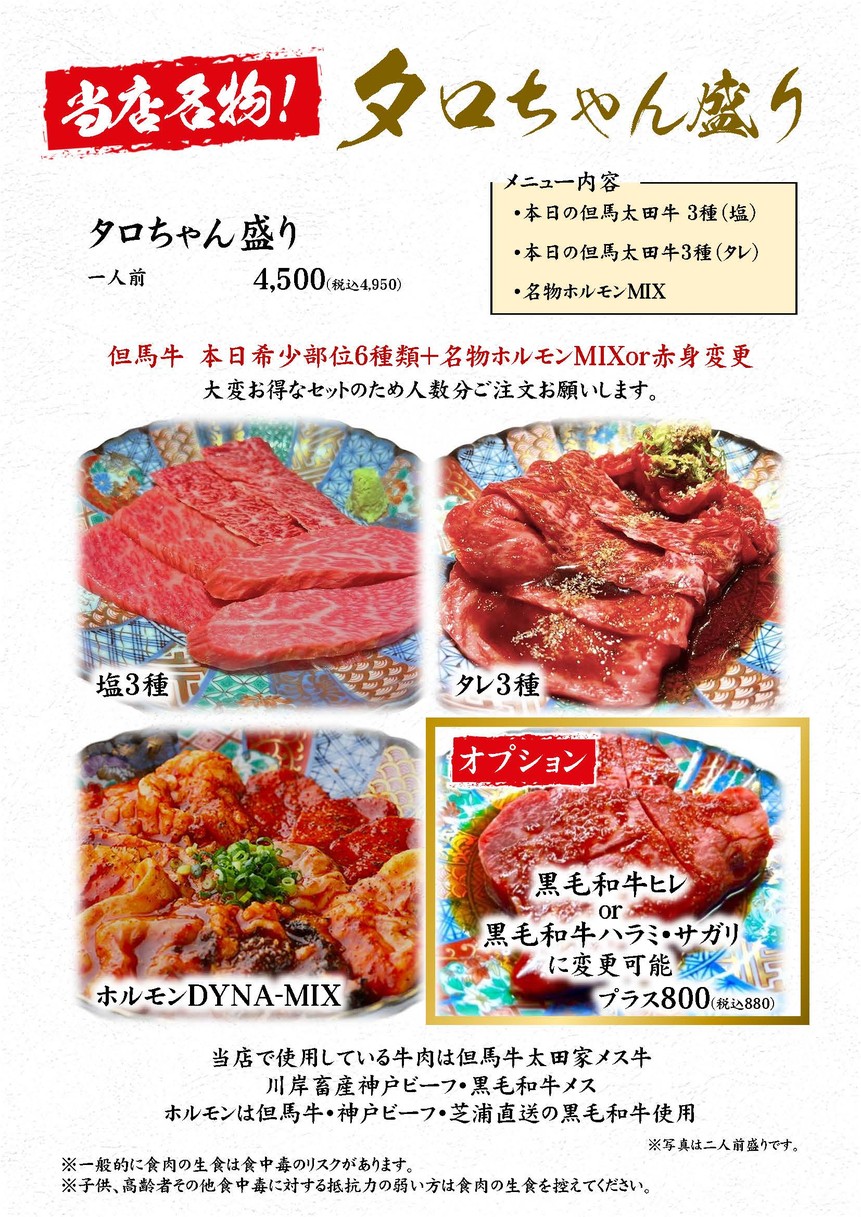 Yakiniku Jinsei Tarō-chan Sakurashinmachi menu 1