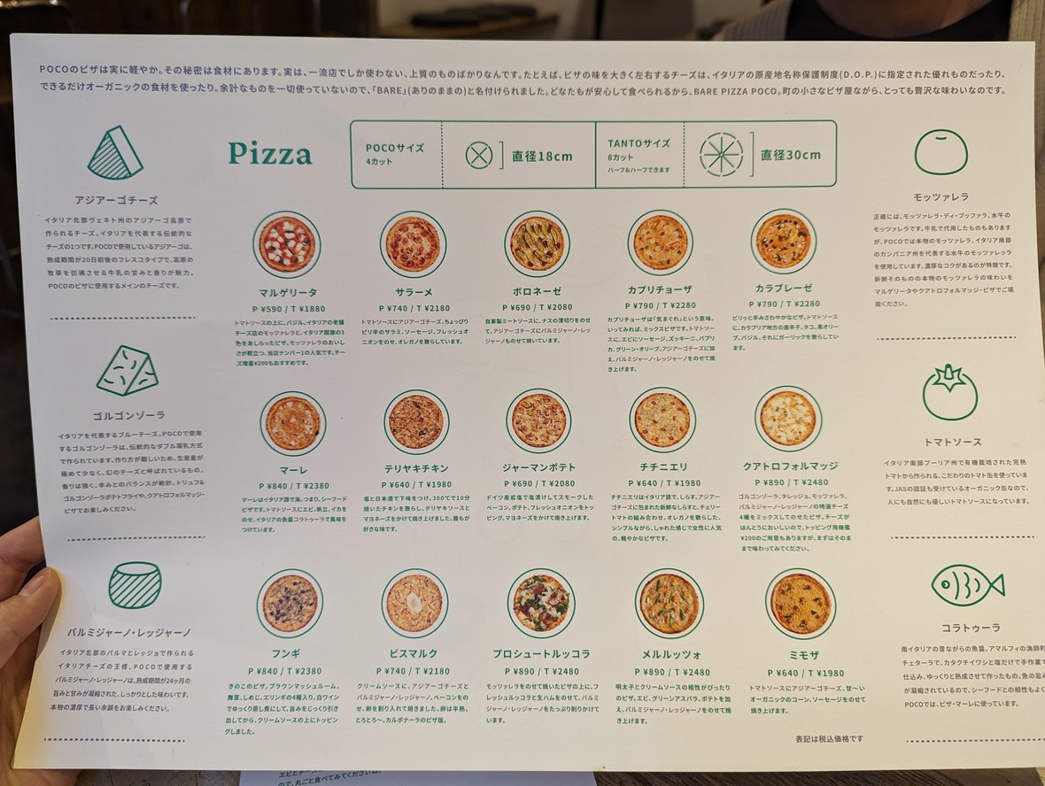 BARE PIZZA POCO Wakabayashi Branch menu 2