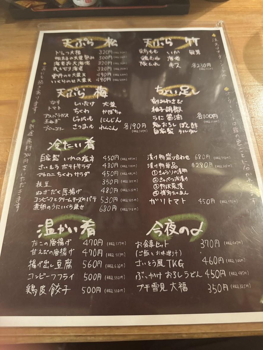 Tenpura Saito Kanda Honten menu 2