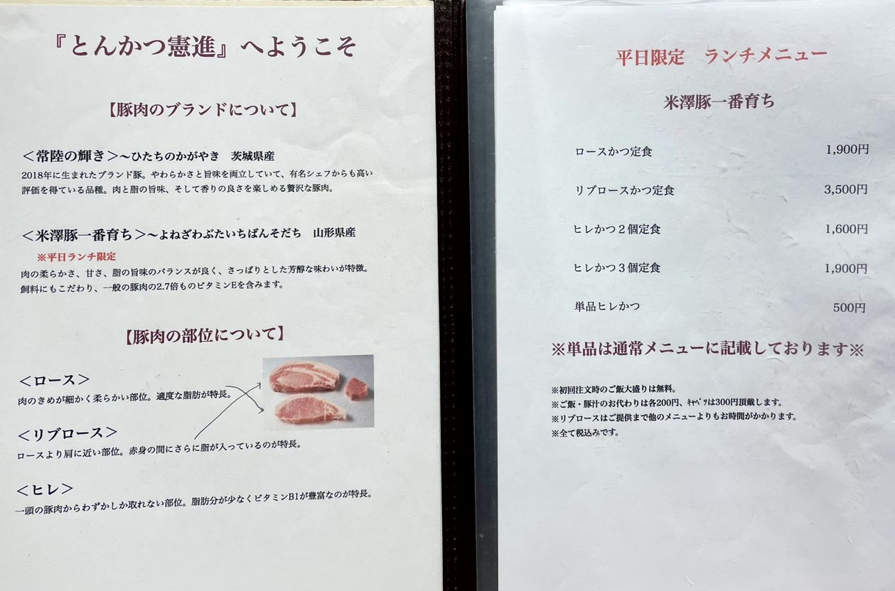 Tonkatsu Kenshin menu 1