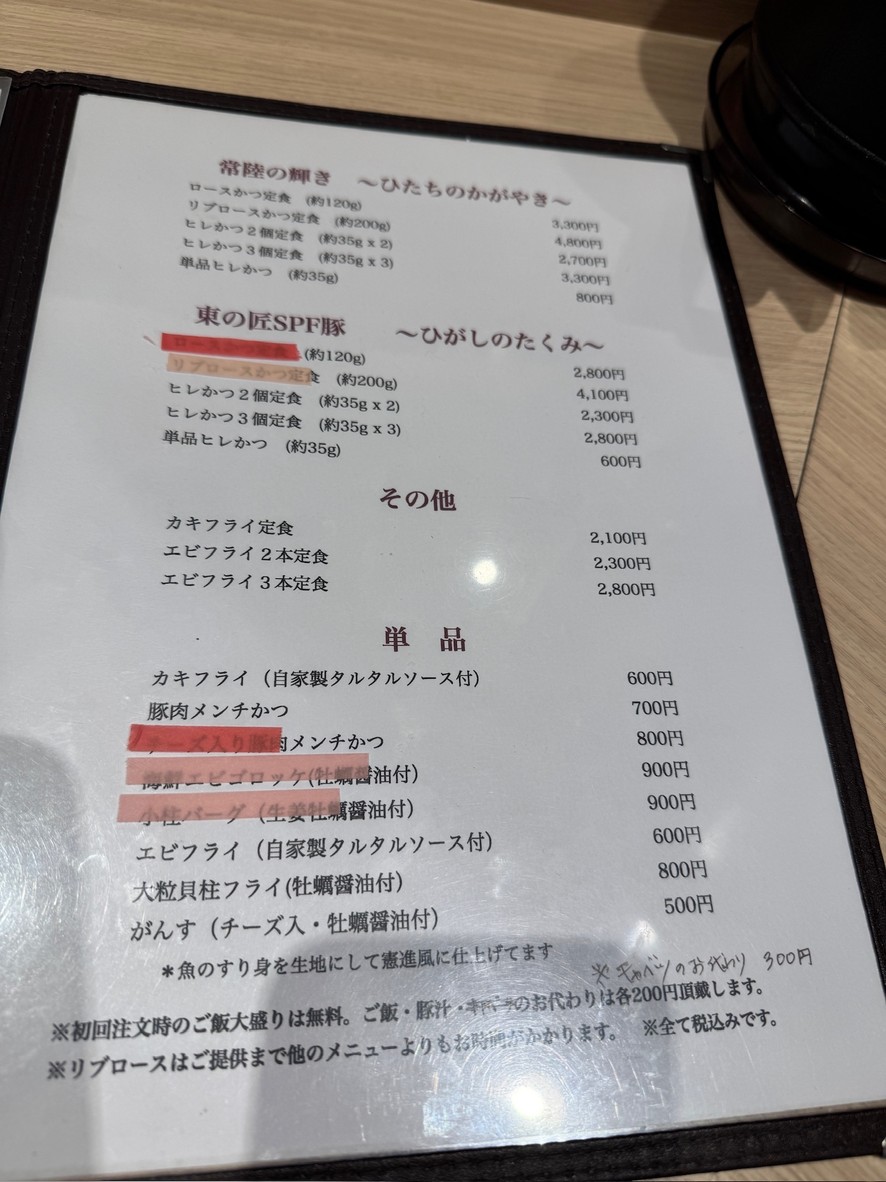 Tonkatsu Kenshin menu 2