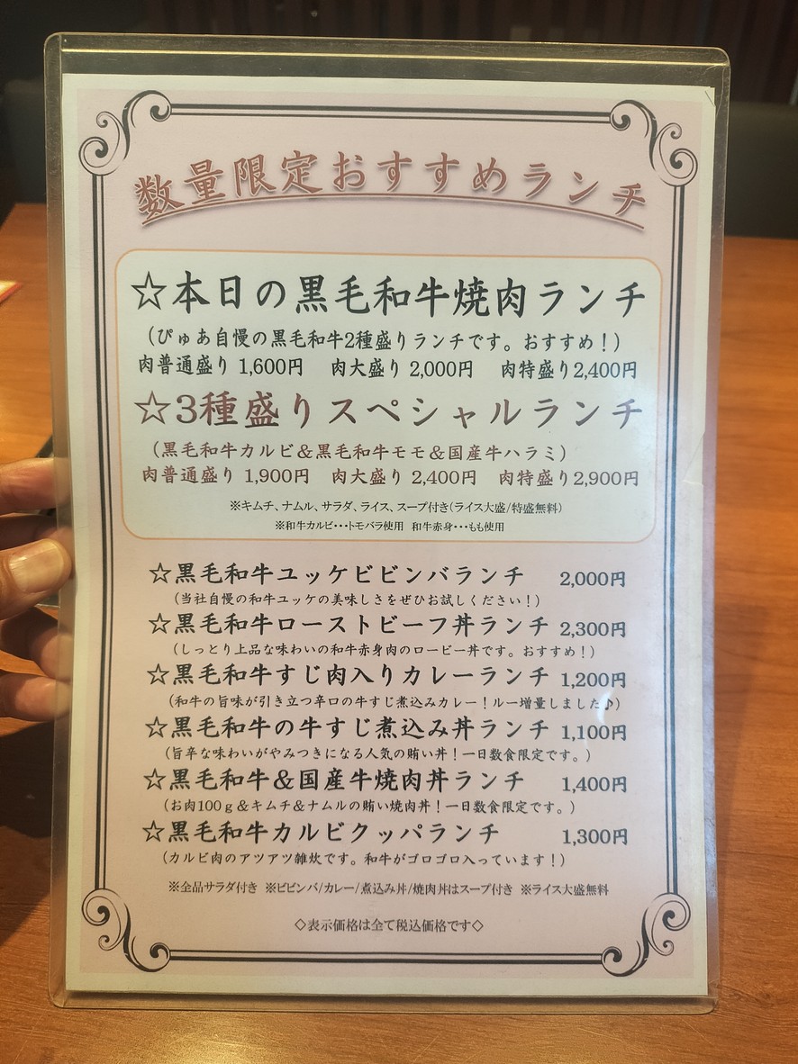Yakiniku Restaurant Pyua Kanda Branch menu 1