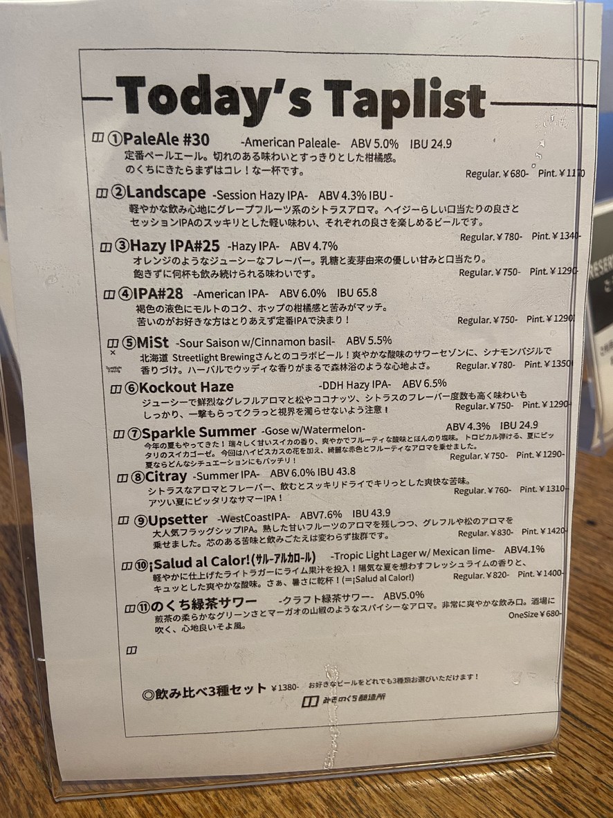 Cervecería Mizonokuchi menu 1