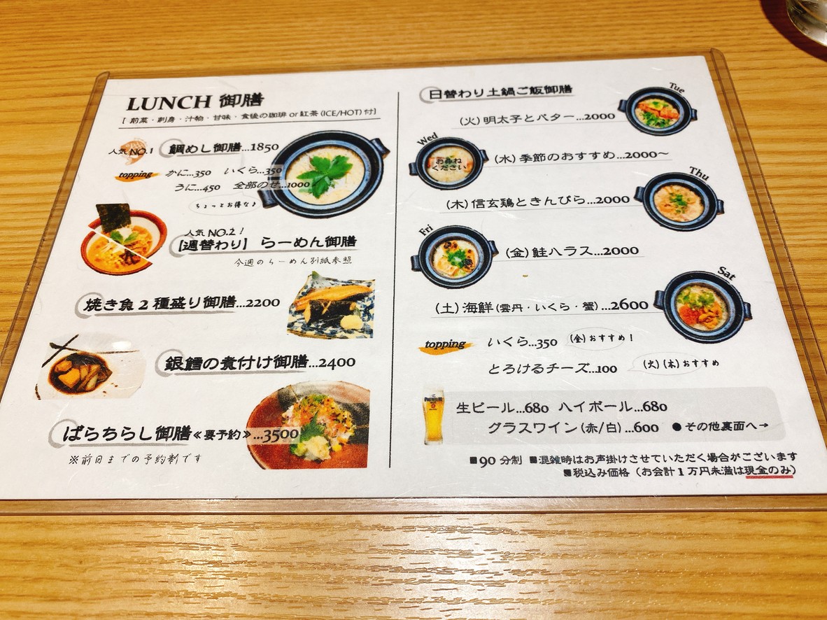 Gyosai Yura Tei menu 1