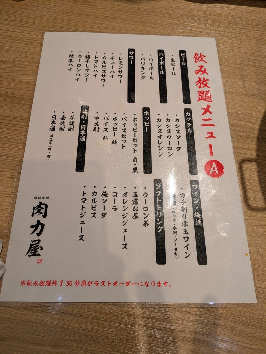 Daimoshu Horumon Nikuriya Sucursal Oimachi Higashiguchi menu 5
