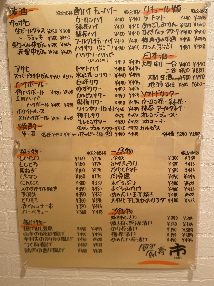 Nomikui-tei Ichi menu 2