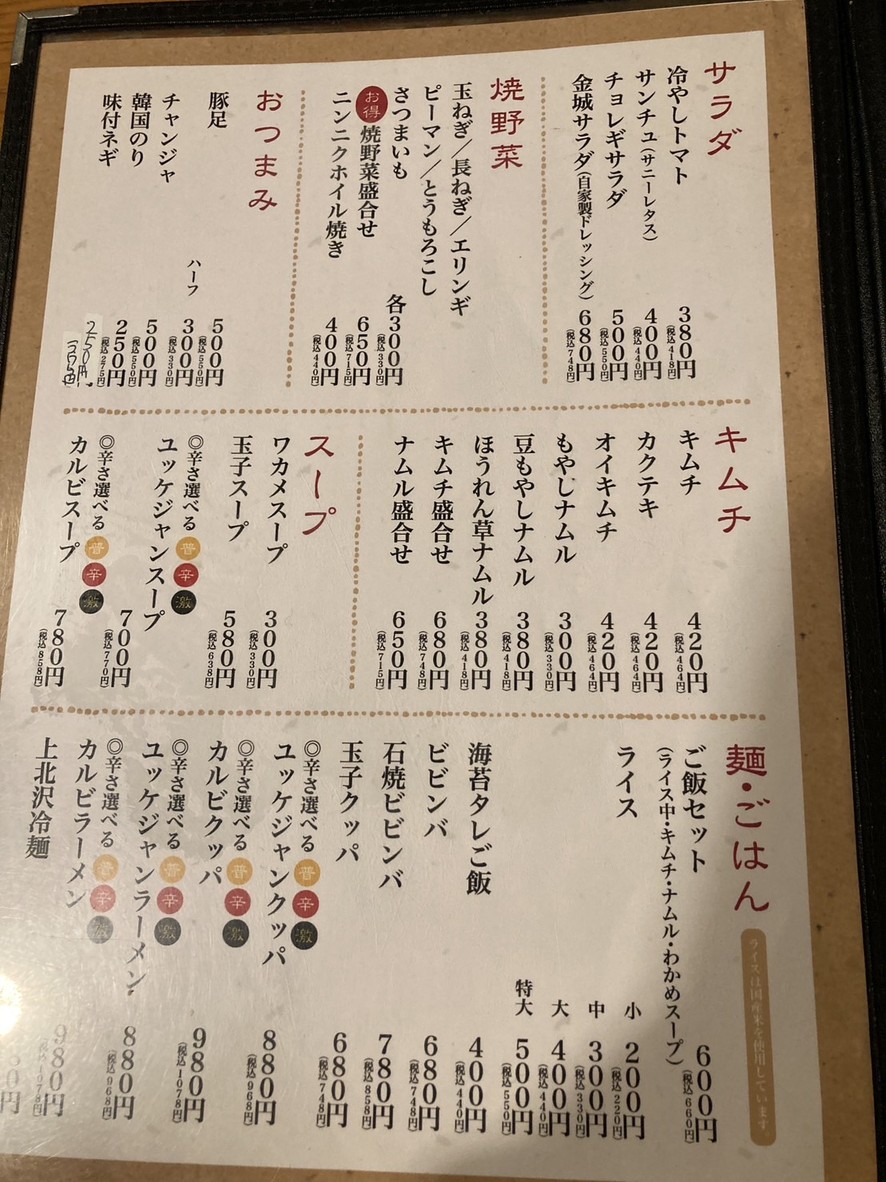 Yakiniku Kinjo Kamikitazawa menu 2