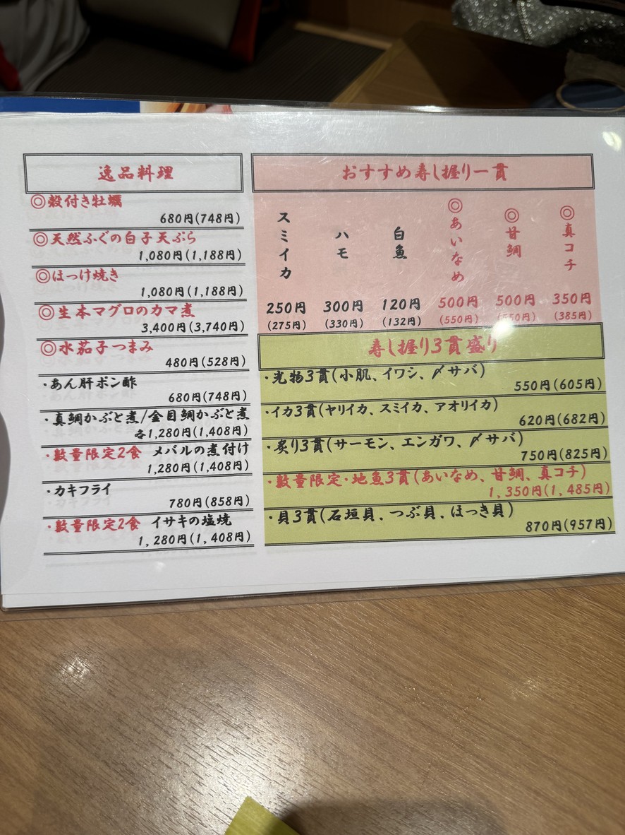 Sushitsune Takumi Lalaport Toyosu menu 1