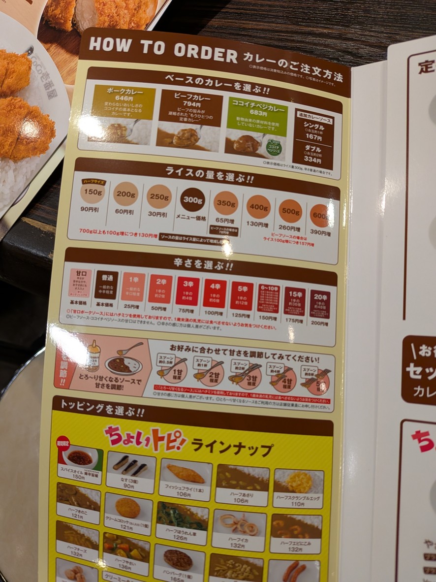 CoCo Ichibanya menu 1