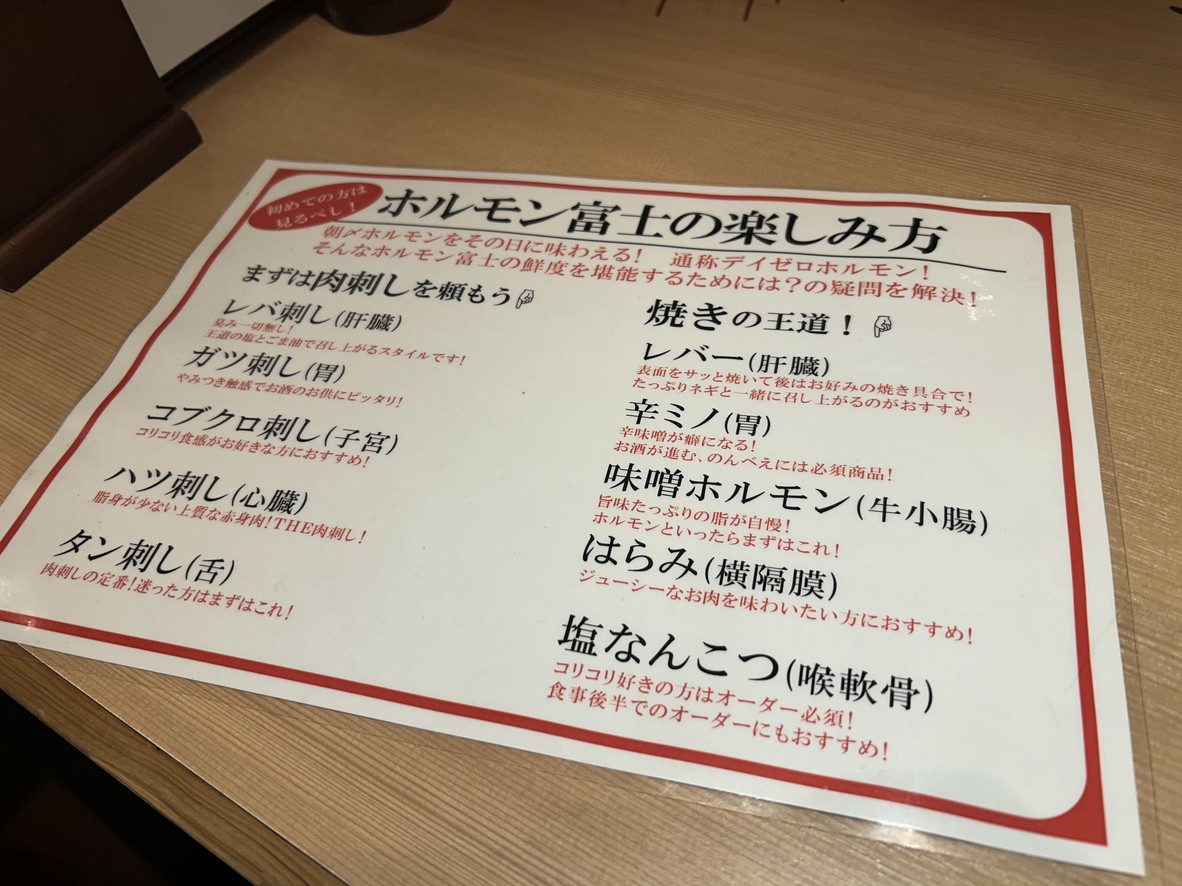 Hormone Fuji menu 1