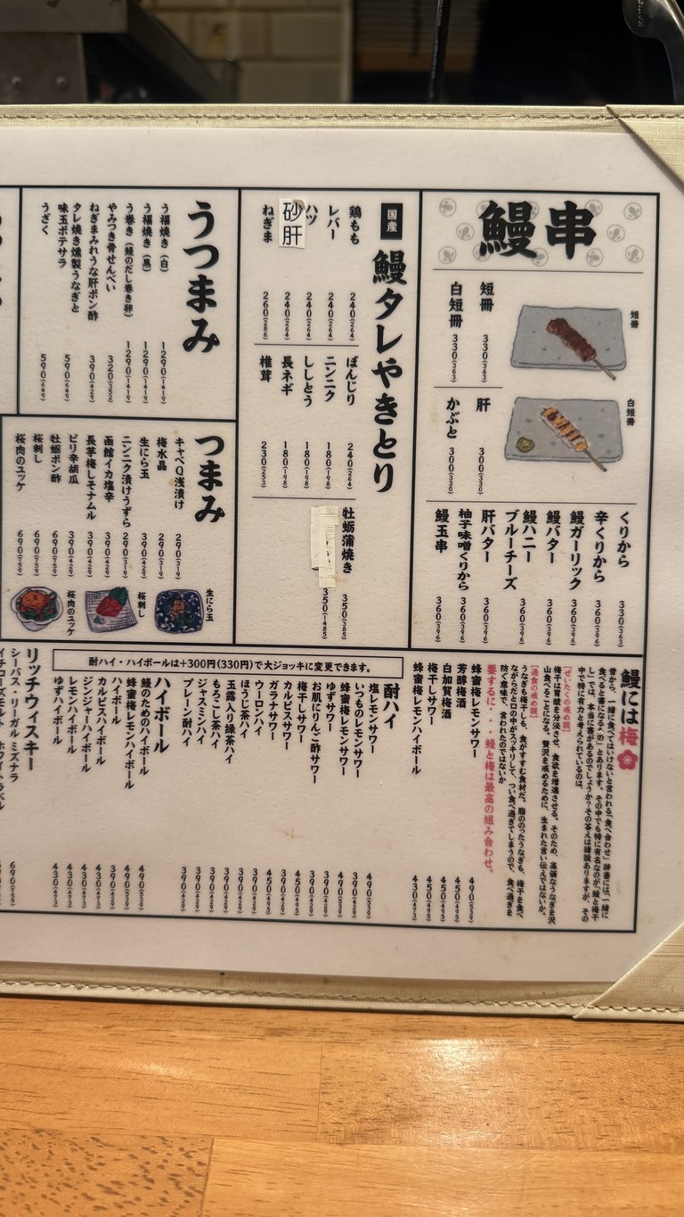 Unagi Yakitori Gotanda Ufuku menu 1