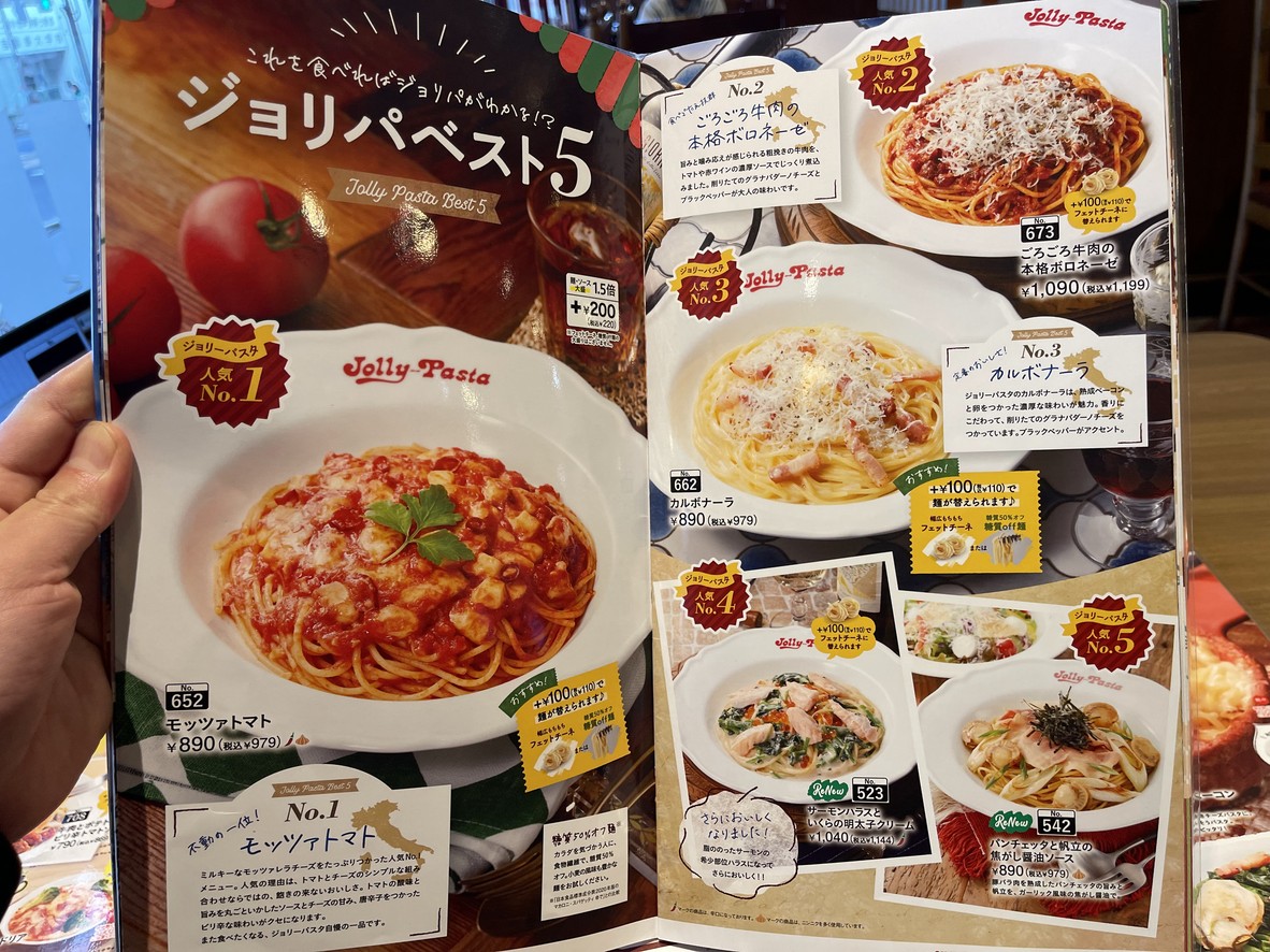 Jolly Pasta Fukasawa menu 1