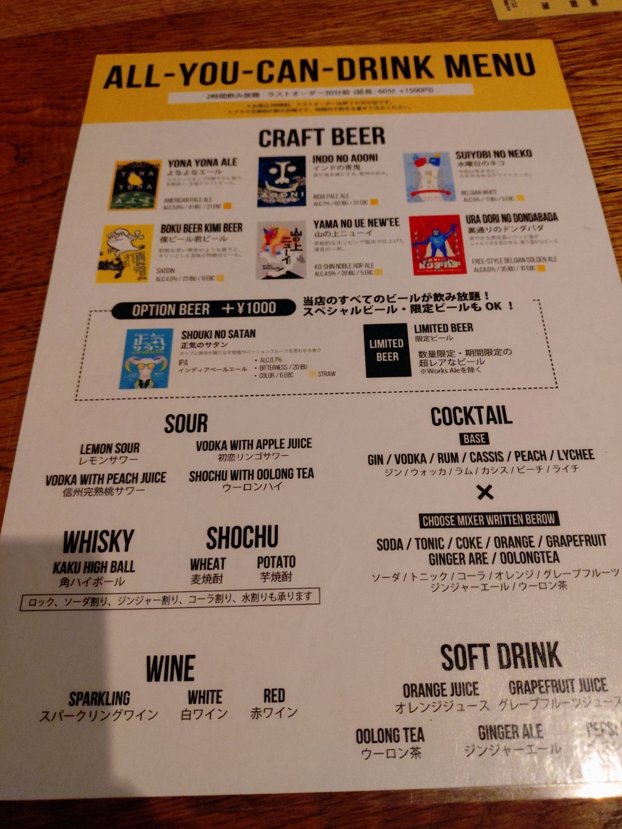 YONA YONA BEER WORKS Aoyama menu 5