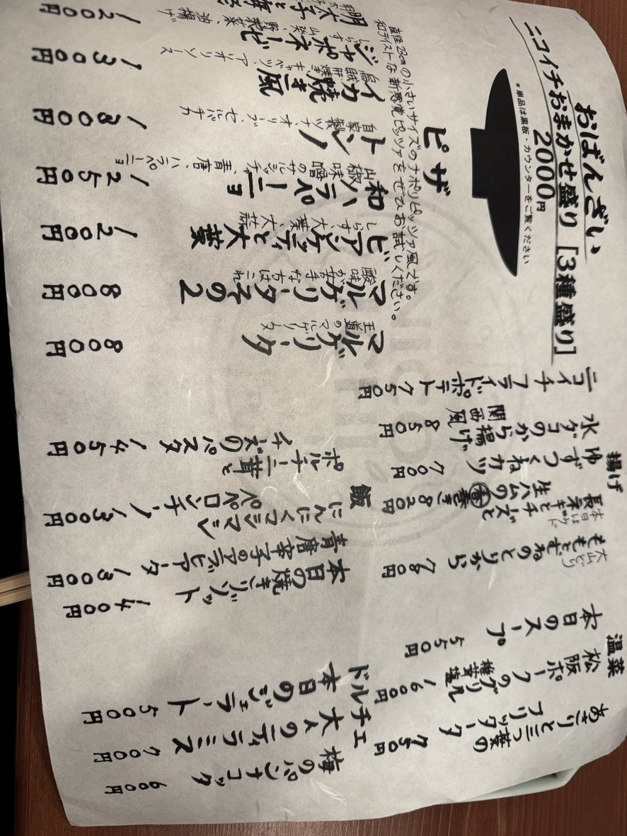 Obanzai Nikoichi menu 1