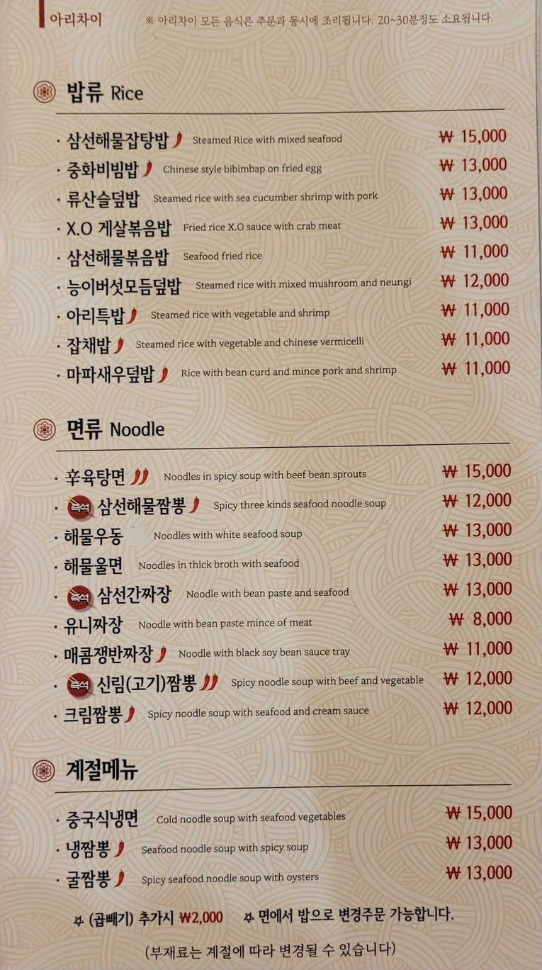 Arichai Sillim Branch menu 5