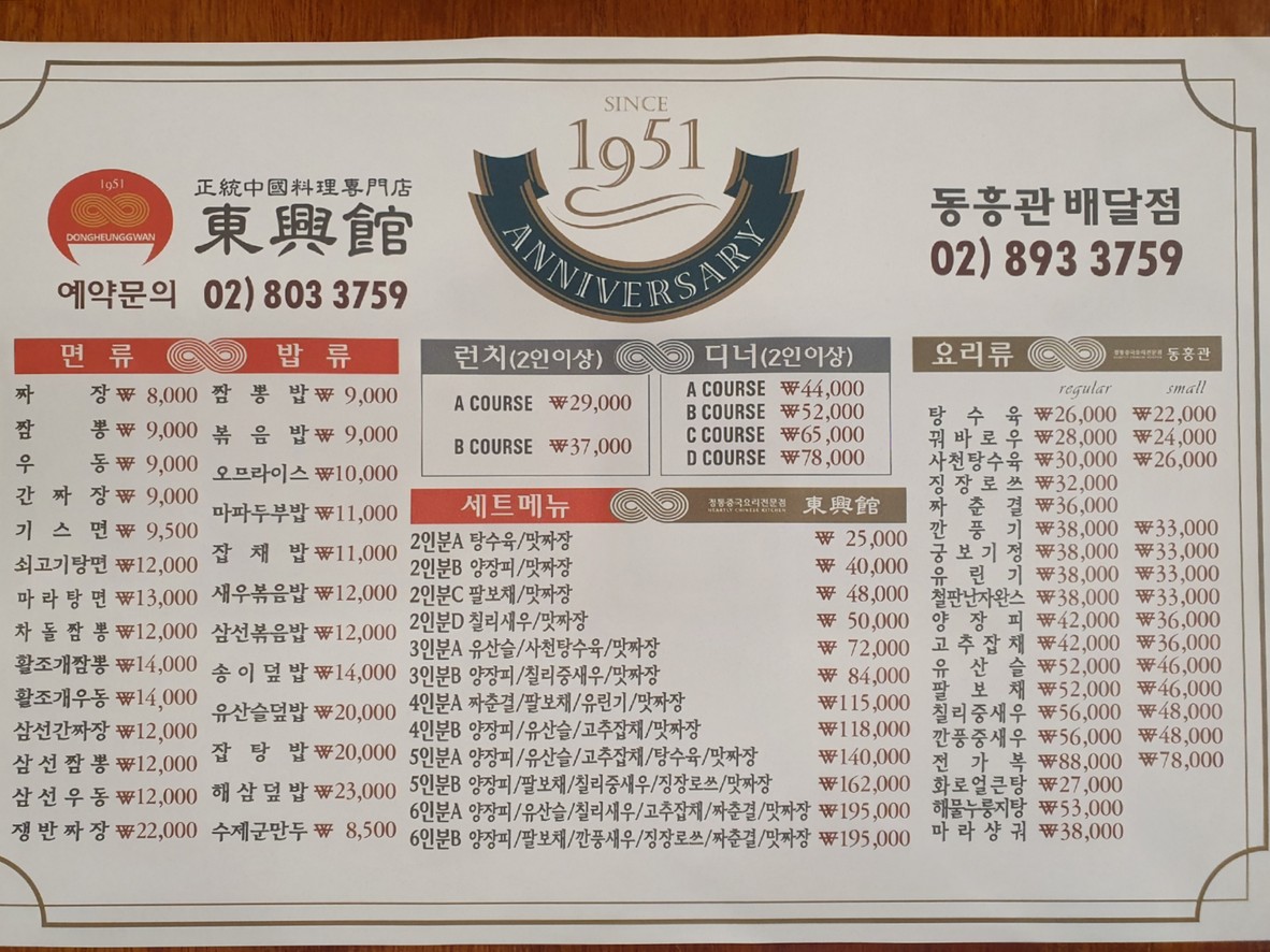 Donghunggwan menu 1