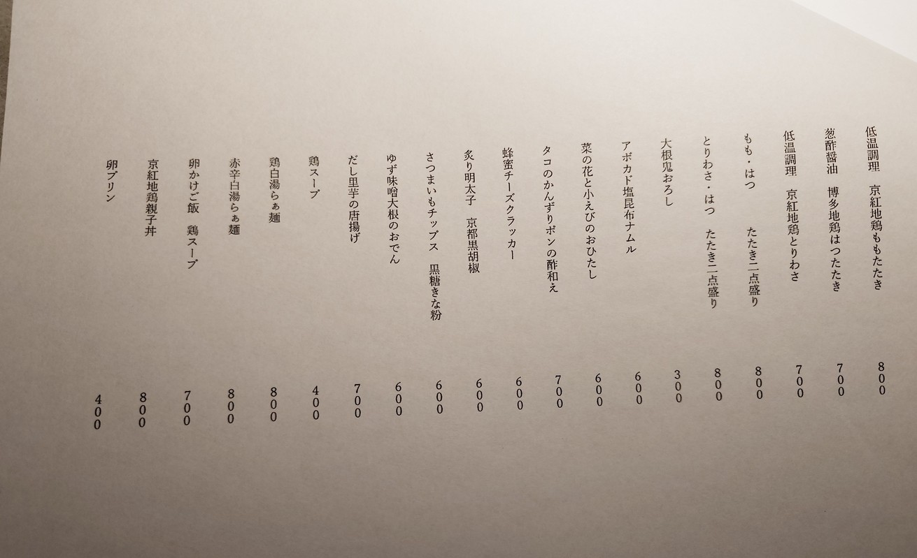 Yakitori Torisen menu 1