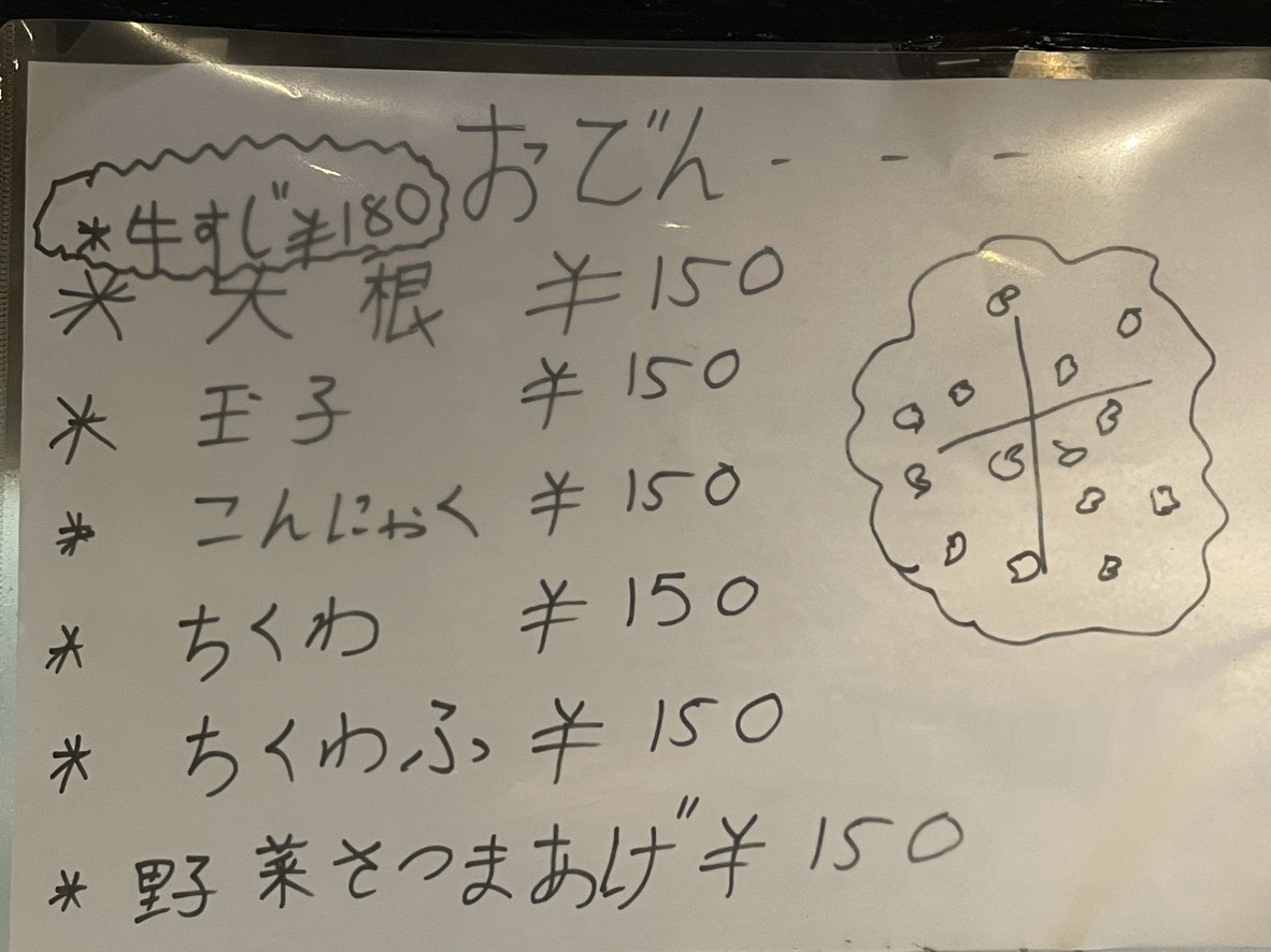 Tachinomisakabamotsugin Senzokuiketen menu 3