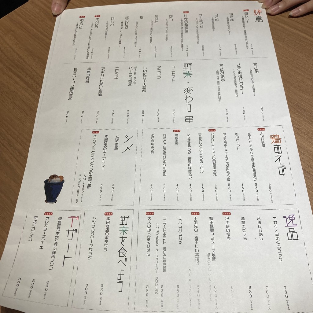 Honda Shoten Nakameguro menu 2