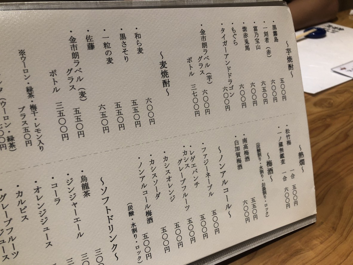 Kinichiro Ichigayahonten menu 4