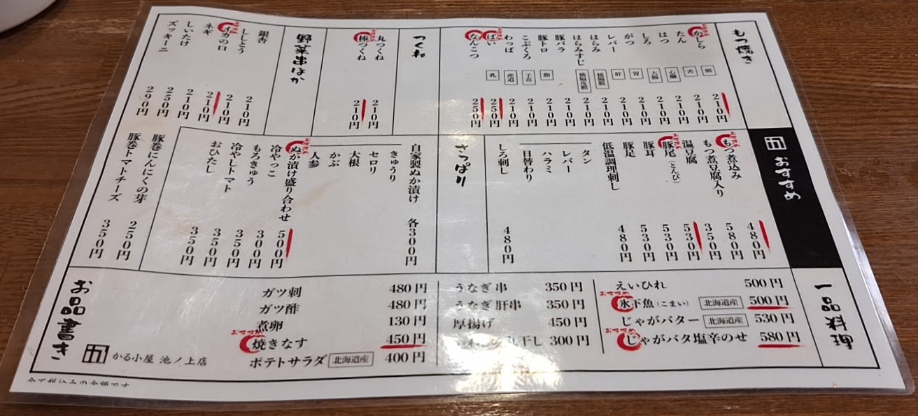 Karugoya Ikenoue-ten menu 1