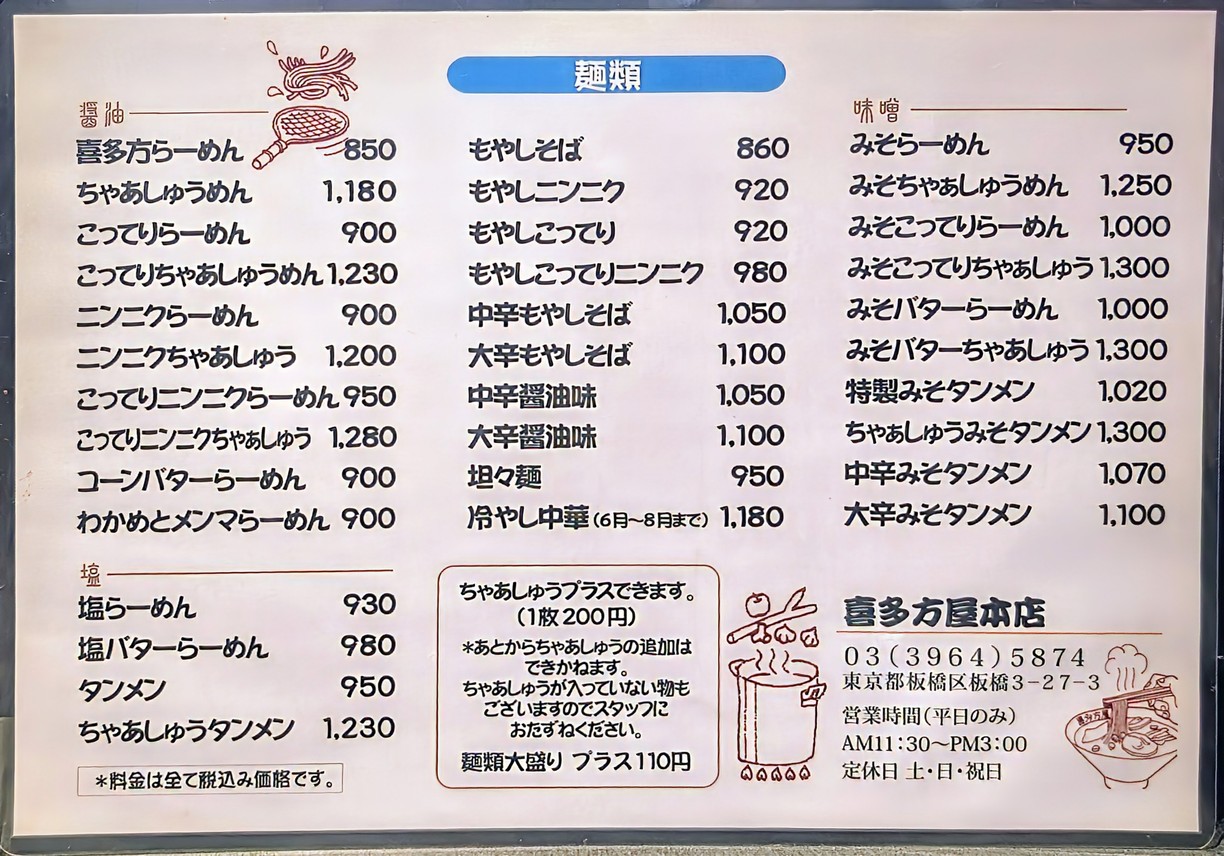 Kitakataya menu 1
