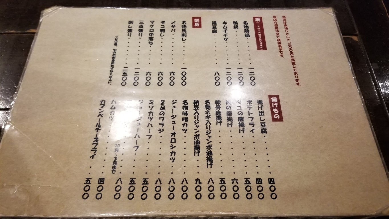 Hanashizuku (nombre de un tipo de soba) menu 1