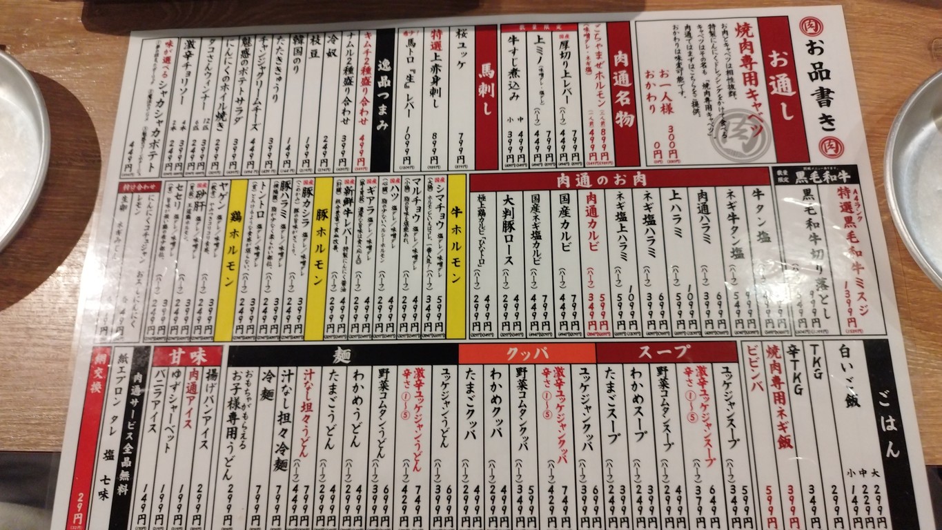 Yakiniku Horumon Meidai-mae Nikuryu Center menu 1