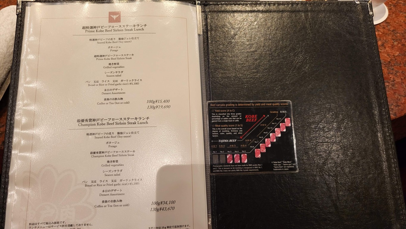 Kobe beef Bifuteki Kawamura Roppongi menu 2