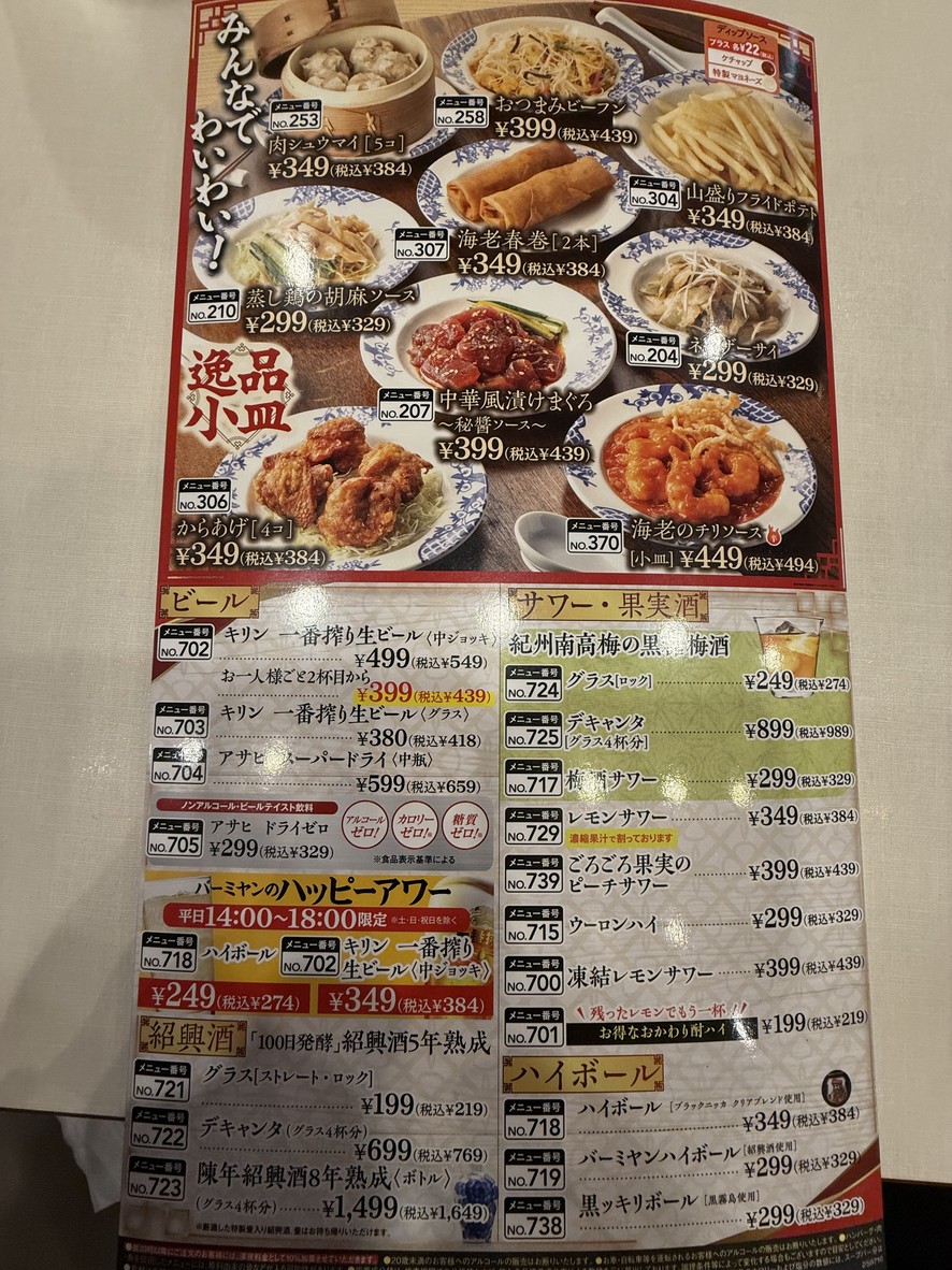 Bamiyan Higashi-Shinjuku Station Front Branch menu 4