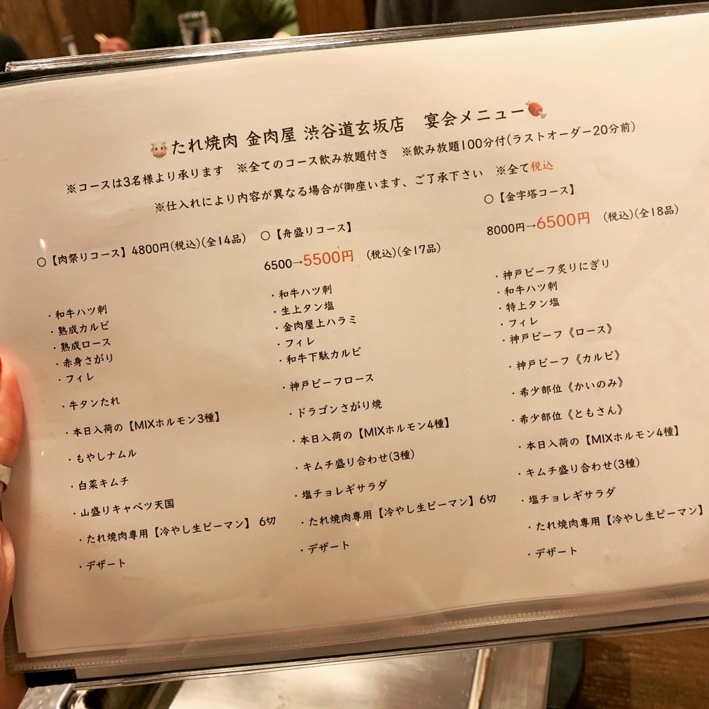 Wagyu yakiniku, Shibuya KIN-NIKUYA menu 1