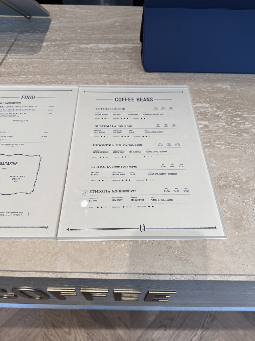 L'OFFICIEL COFFEE OMOTESANDŌ menu 2