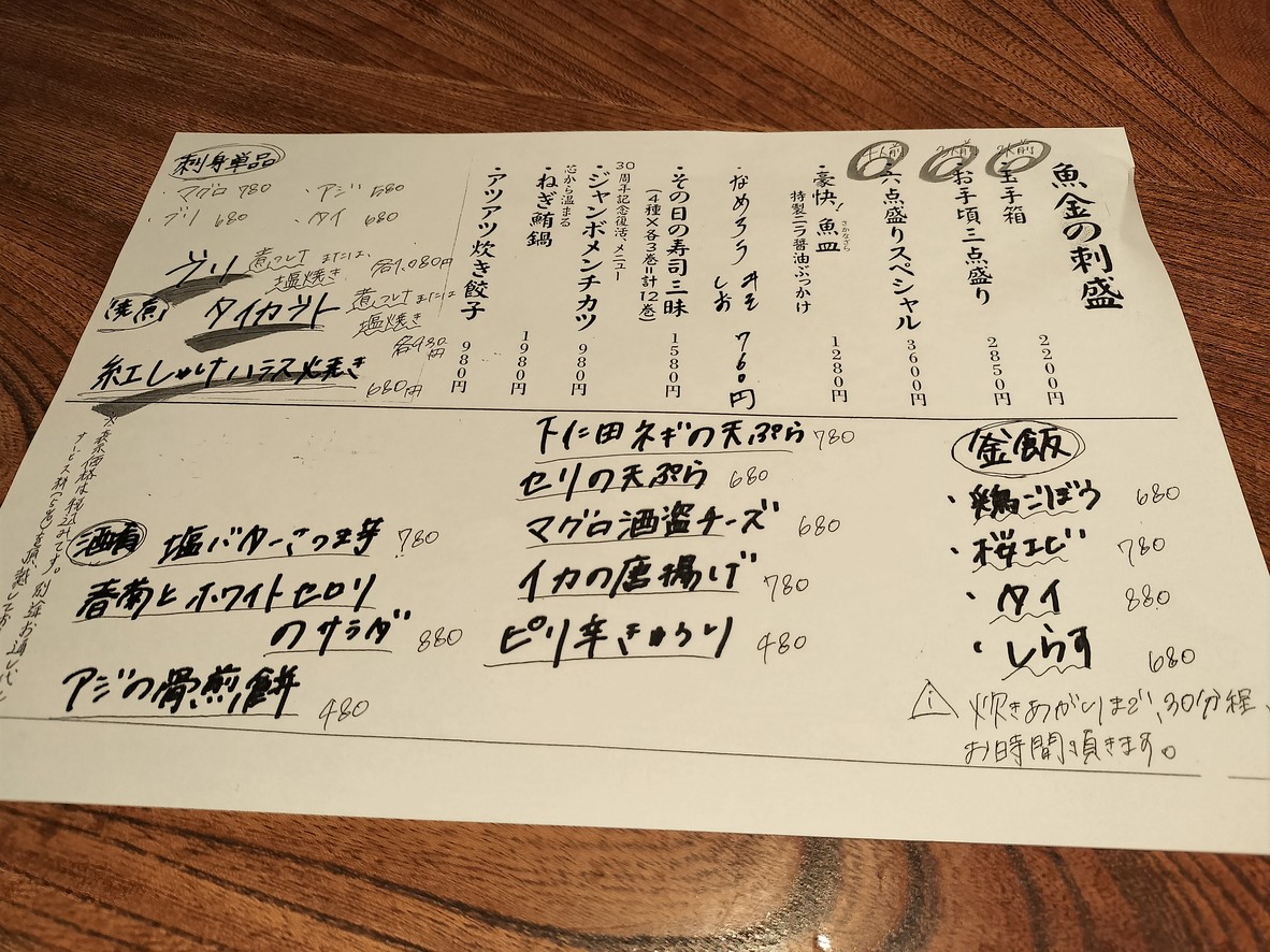 Meguro River Uokin menu 1