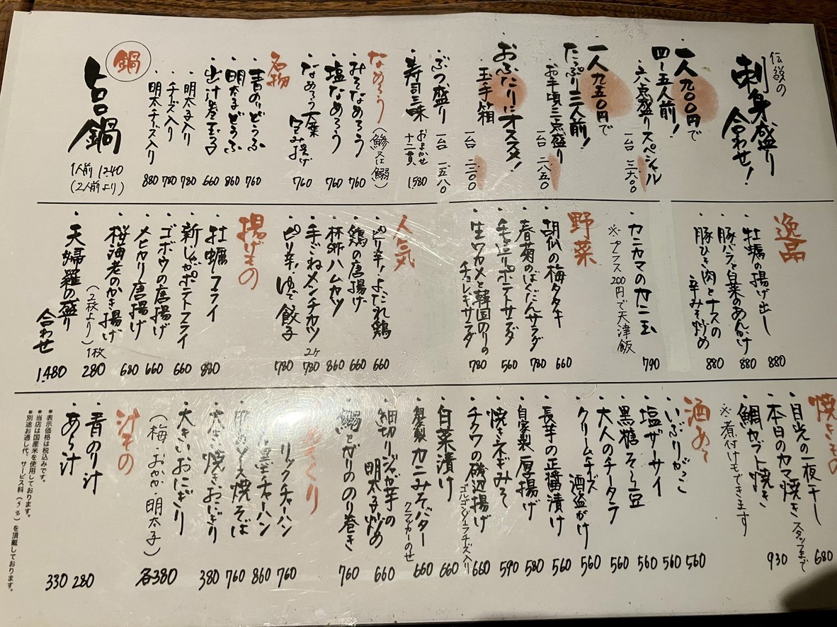 Meguro River Uokin menu 2