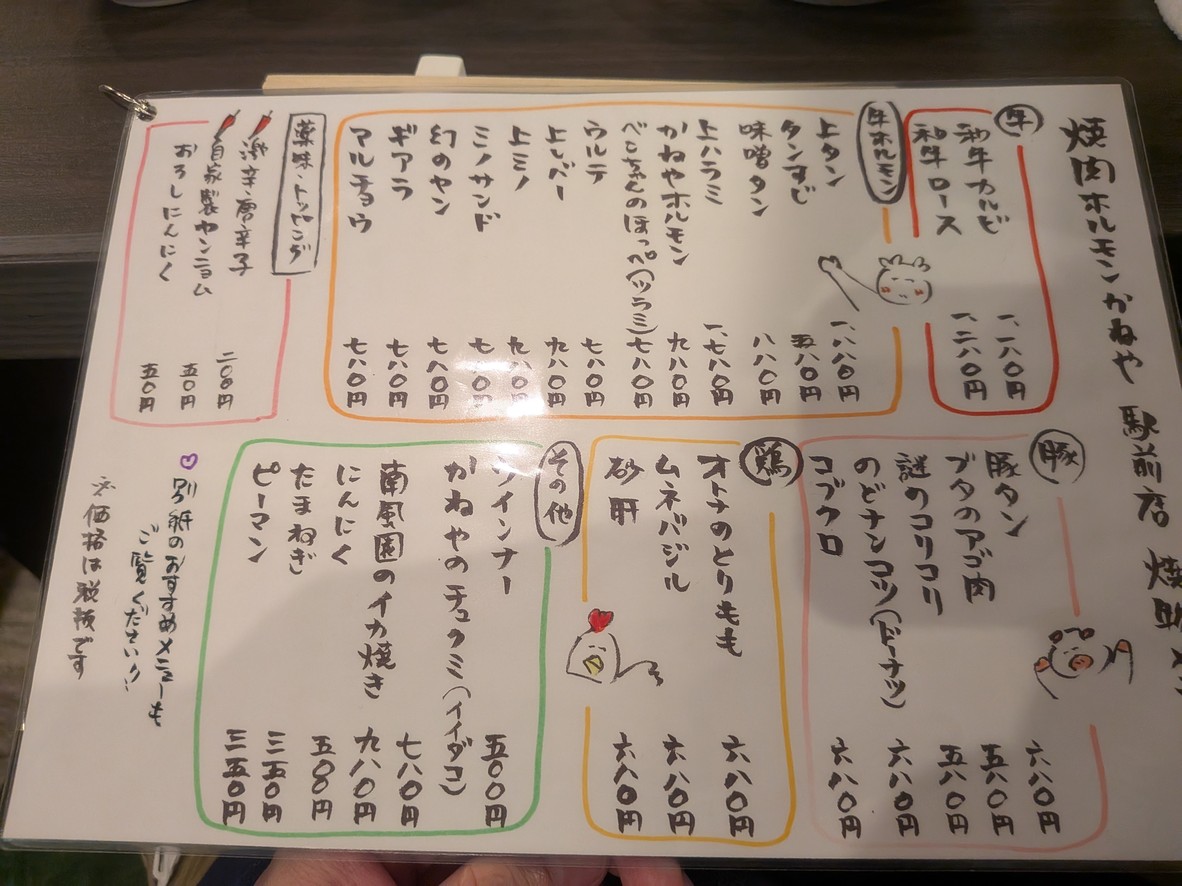 Yakiniku Horumon Kawayahatanagaya Ekimae menu 1