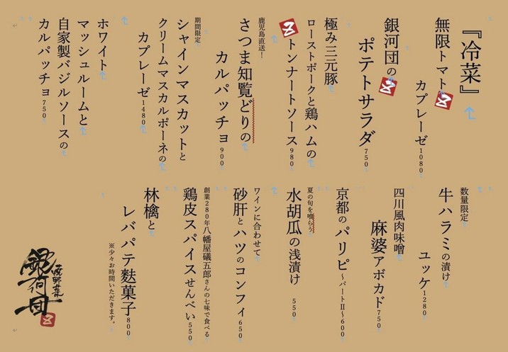 IZAKAYA RESTAURANT YAKIYASAI GINGADAN menu 1