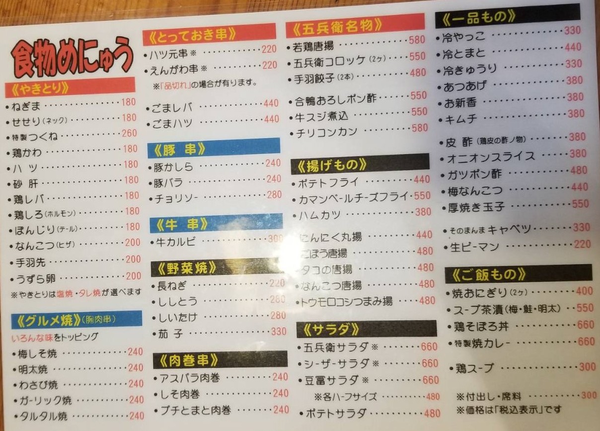 Tomiya Gohei Nishi-Oimachi menu 1