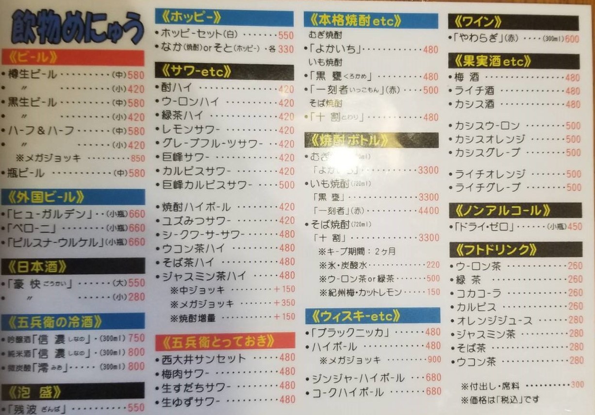 Tomiya Gohei Nishi-Oimachi menu 2