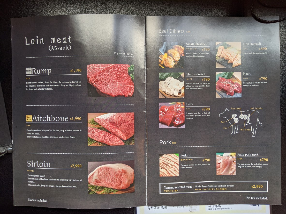 Yakiniku Yamano menu 3