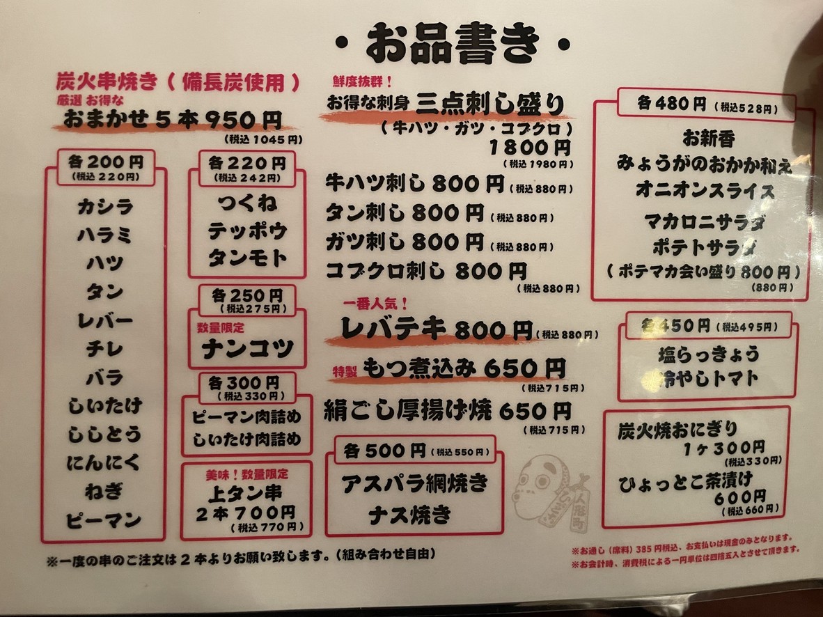Yakiton Hyottoko menu 1